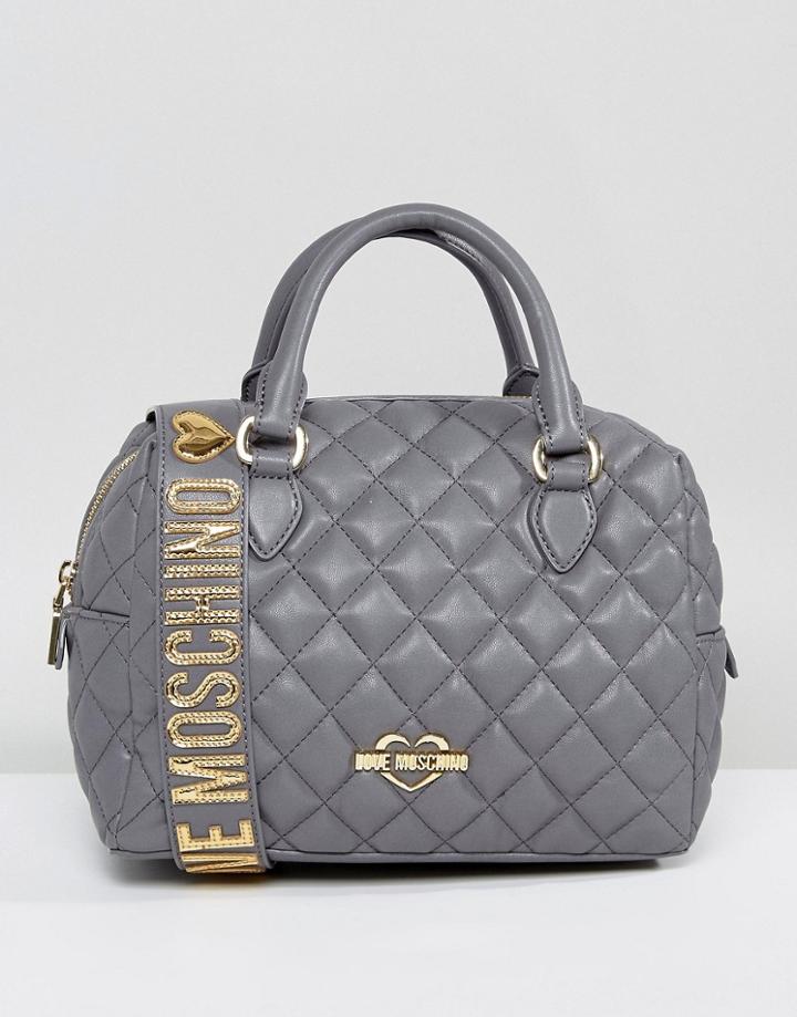 Love Moschino Quilted Bag With Detatchable Shoulder Strap - Gray