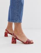 Lost Ink Mid Heeled Sandal In Coral Snake - Pink