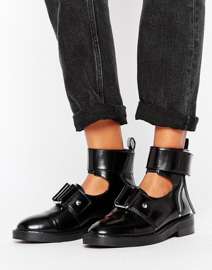 Asos Axle Leather Cut Out Ankle Boots - Black