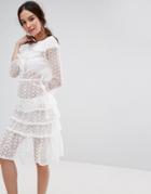 Missguided Tiered Ruffle Midi Dress - White