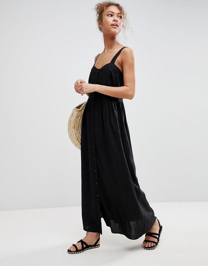 Asos Linen Button Through Maxi Dress - Black
