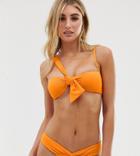 River Island Bikini Bottom With Ruch Detail In Orange - Orange