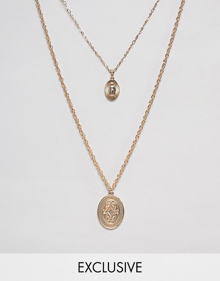 Reclaimed Vintage Inspired Double Layer Necklace With Medallion Pendants In Gold Exclusive At Asos - Gold