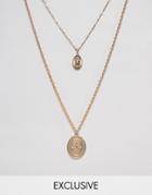 Reclaimed Vintage Inspired Double Layer Necklace With Medallion Pendants In Gold Exclusive At Asos - Gold
