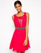 Little Mistress Lace Prom Dress With Embellished Waist - Red