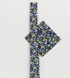 Asos Design Wedding Slim Tie & Pocket Square In Navy Floral Print
