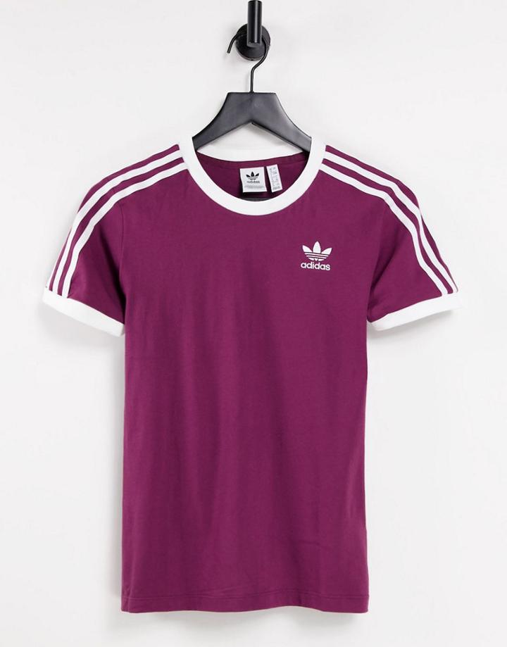 Adidas Originals Adicolor Three Stripe T-shirt In Crimson-red