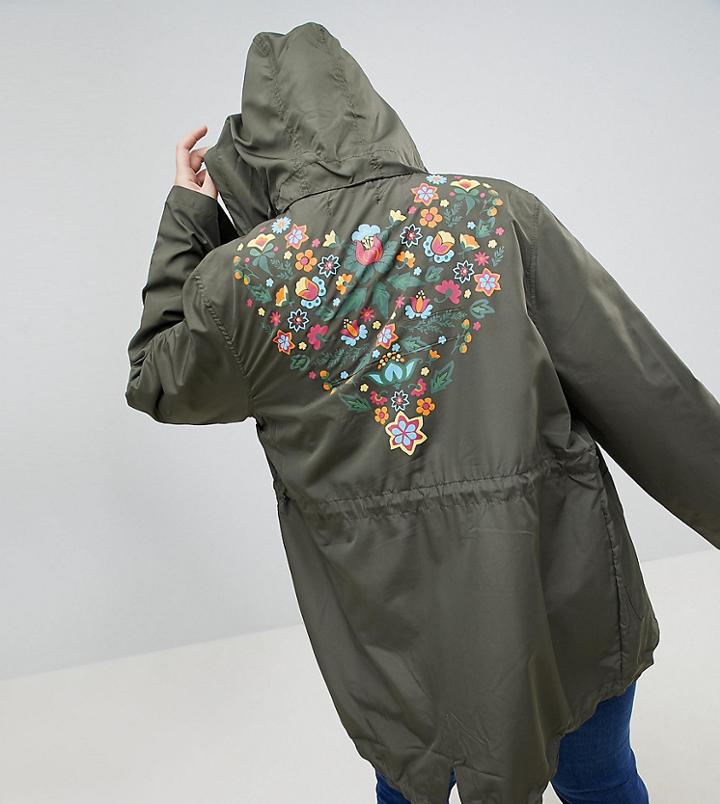 Brave Soul Plus Merri Lightweight Jacket With Back Detail - Green