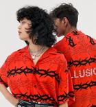 Collusion Unisex Barb Wire Print Shirt-red