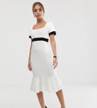 Asos Design Petite Mono Rib Midi Dress With Pep Hem - Black