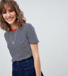 Warehouse Contrast Neck Stripe T-shirt - Blue