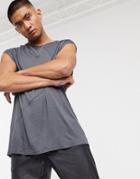 Asos Design Oversized Viscose Tank With Seam Detail In Dark Gray-grey