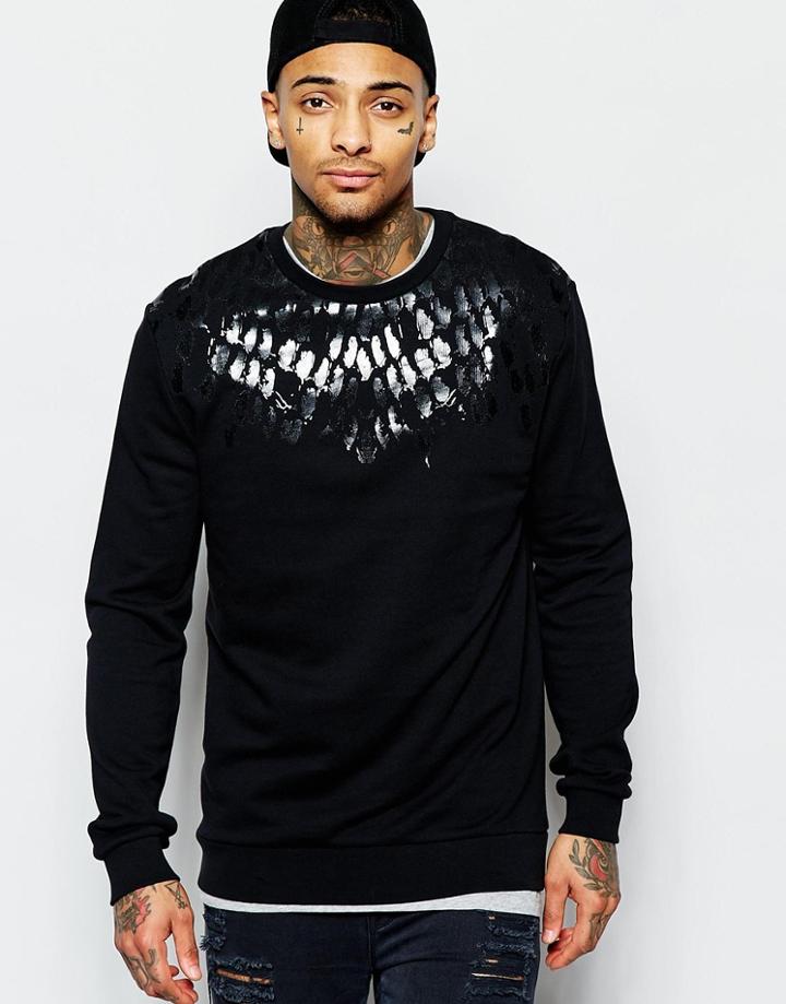 Asos Sweatshirt With Snake Yoke Print - Black