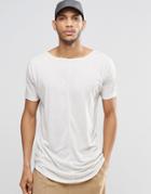 Asos Super Longline T-shirt With Raw Edges In Linen Mix Fabric With Boat Neck - Oatmeal
