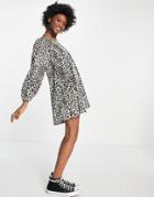 Asos Design Mini Swing Dress In Leopard Print-black