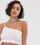 Collusion One Shoulder Crop Top In White - White