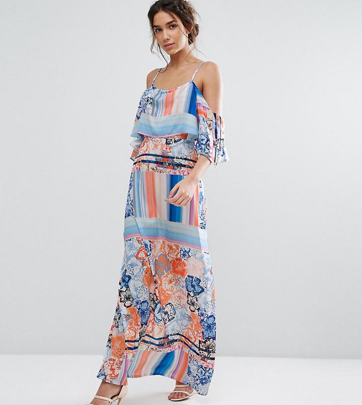 Every Cloud Multicolored Floral Maxi Dress With Flutter Cold Shoulder Sleeve - Multi