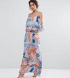 Every Cloud Multicolored Floral Maxi Dress With Flutter Cold Shoulder Sleeve - Multi