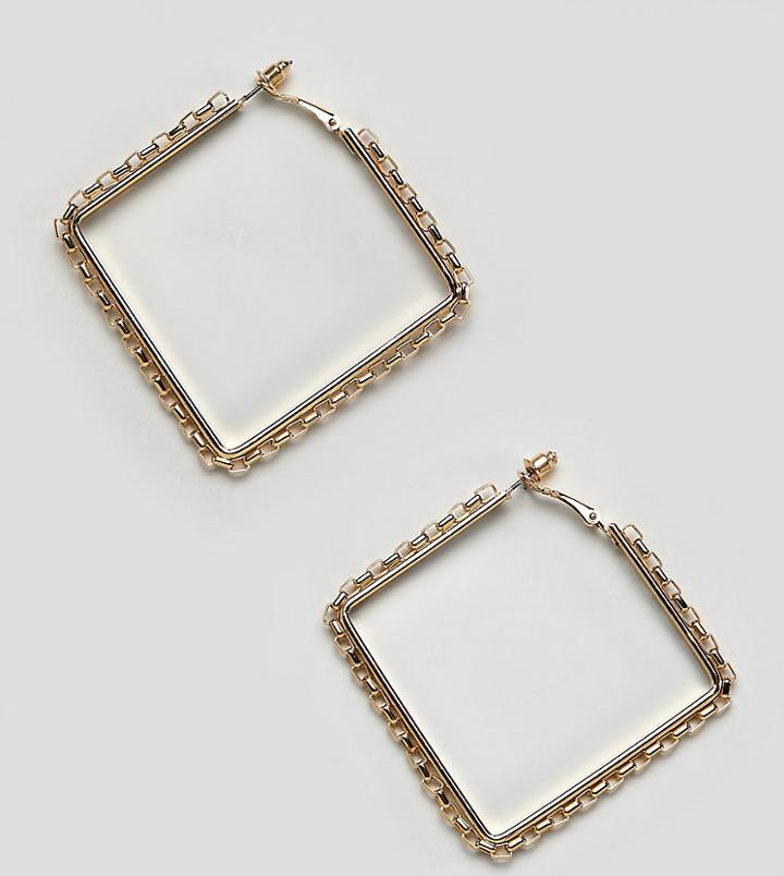 Designb London Oversized Gold Square Chain Hoop Earrings - Gold