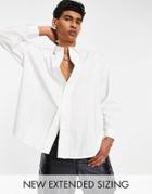 Asos Design Extreme Oversized Shirt With Ruffle Front In White