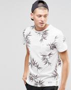 Element T-shirt With All Over Leaf Print In White With Pocket - Bone White