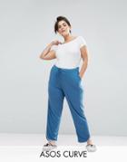 Asos Curve Contrast Bind Curved Hem Light Weight Joggers - Blue