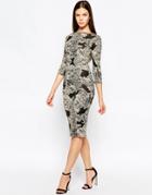 Club L Midi Dress In Brocade Lace Print - Black