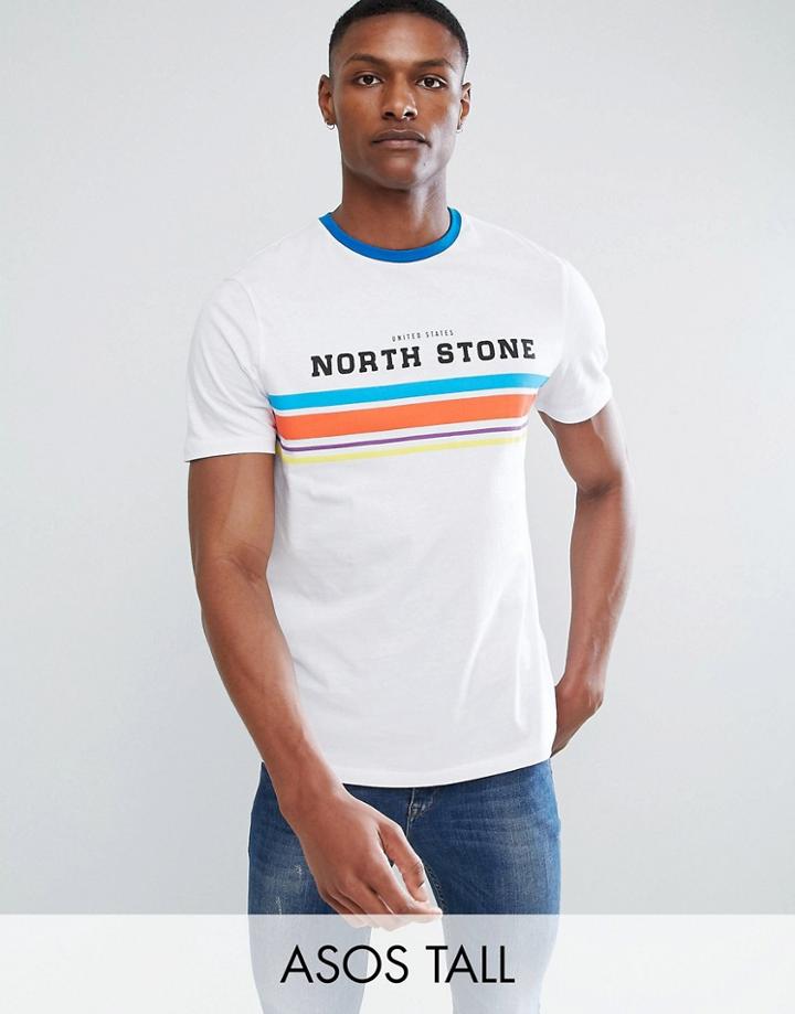 Asos Tall Relaxed T-shirt With Retro Print And Contrast Ringer - White