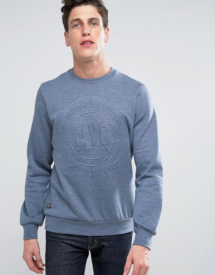 Threadbare Raised Embossed Print Sweat - Blue