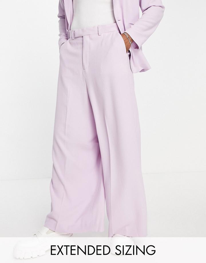 Asos Design Extreme Wide Leg Suit Pants In Lilac Crepe-purple