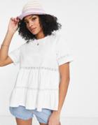 Asos Design Smock Top With Lace Detail In White