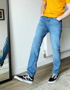 Asos Design Slim Jeans In Mid Wash Blue-blues