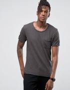 Selected Homme Longline T-shirt With Raw Edges - Black