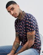 Asos Design Polo Shirt With Retro Geo Print And Tipped Collar - Multi