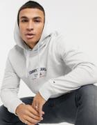 Tommy Jeans Timeless Central Logo Hoodie In Silver Gray Heather-grey