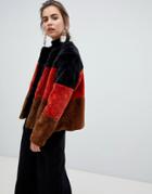 B.young Stripe Faux Fur Coat - Multi