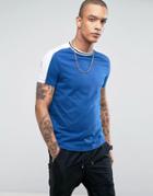 Asos T-shirt With Contrast Sleeve Panels In Blue - Blue