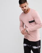Religion Long Sleeve Stepped Hem T-shirt With Printed Pocket - Pink