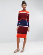 Asos Ribbed Midi Dress With Blocked Stripes - Multi