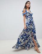 Forever Unique Floral Maxi Dress With Cut Out Shoulders - Multi