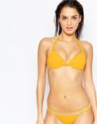 Asos Mix And Match Mesh Insert Twist Plunge Bikini Top - Yellow