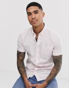 Jack & Jones Short Sleeve Slim Fit Shirt In Pink Stripe - Pink