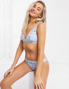 Chelsea Peers Recycled Bikini Top In Blue Gingham And Lemon Print-blues
