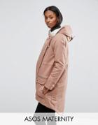 Asos Maternity Waterfall Parka With Fleece Lining - Stone