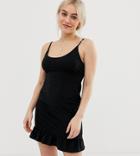 Asos Design Petite Mini Bodycon Dress With Frill Hem - Black
