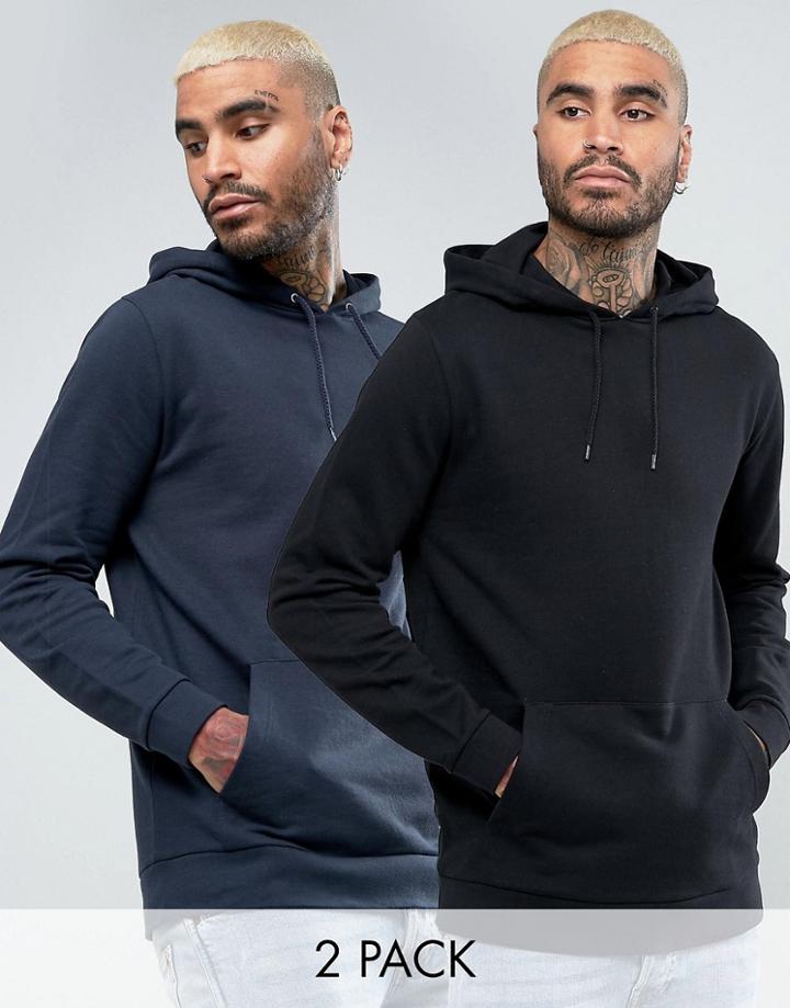 Asos Longline Hoodie 2 Pack Navy/ Black Save - Multi