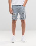 Asos Denim Shorts In Slim Fit With Extreme Rips In Blue - Ashley Blue
