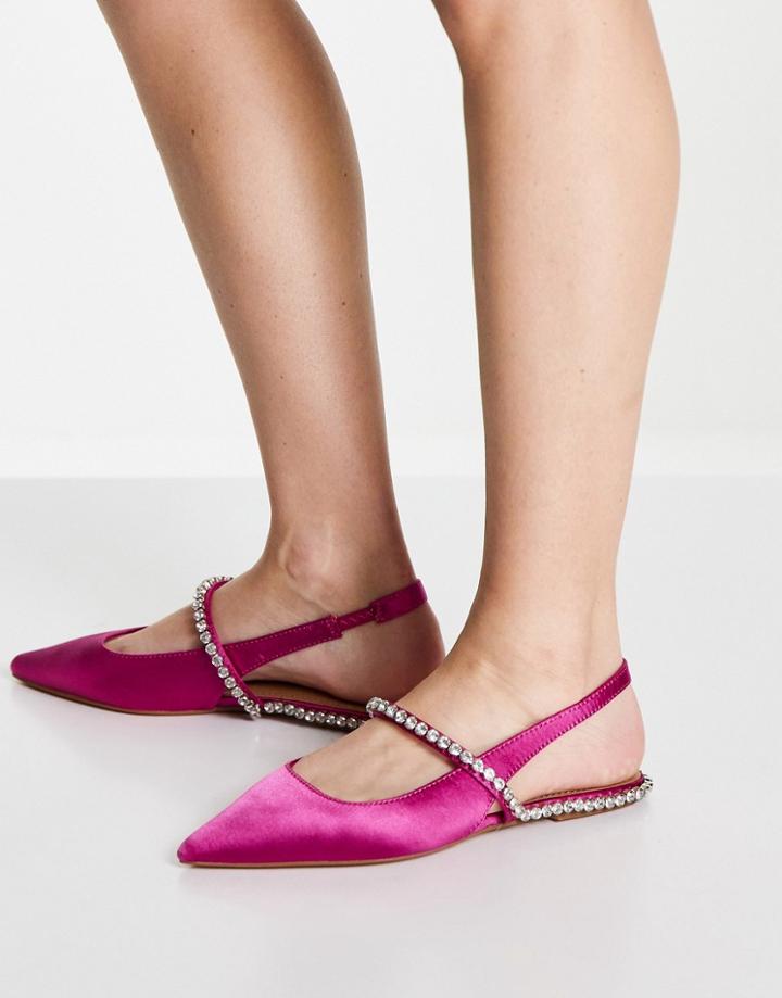 Asos Design Lizzie Embellished Slingback Ballet Flats In Pink Satin