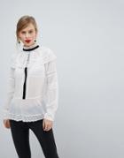 Asos Premium Historical Lace Blouse With Contrast Detail - White