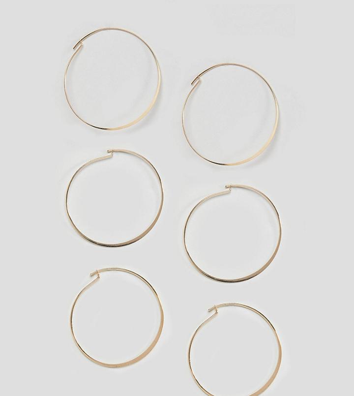 Asos Design Pack Of 3 Fine Flat Hoop Earrings - Gold